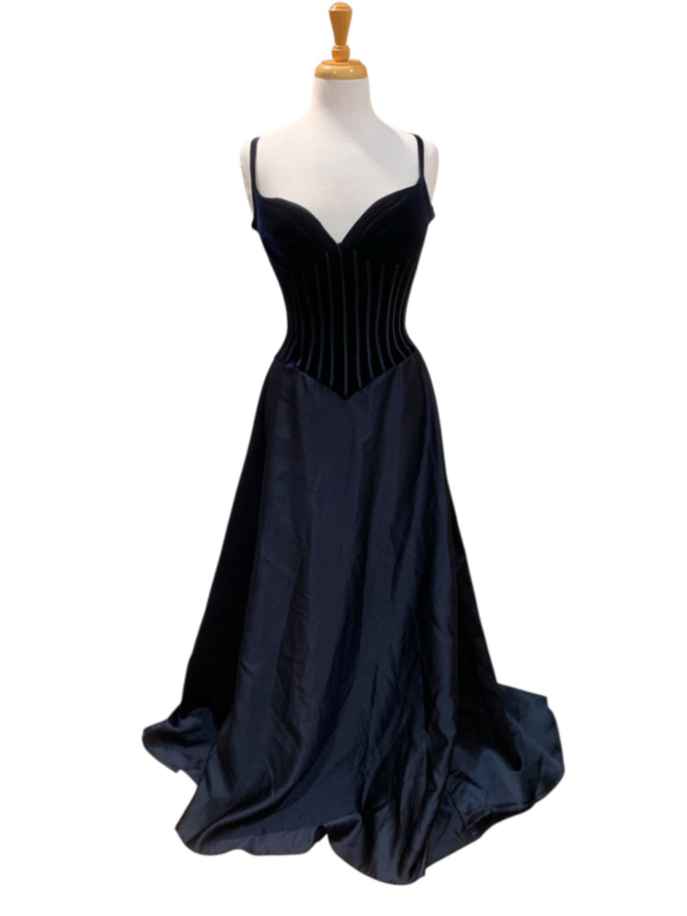 Vtg Women's Tadashi Velvet Corset Formal Maxi Dress Black Size S